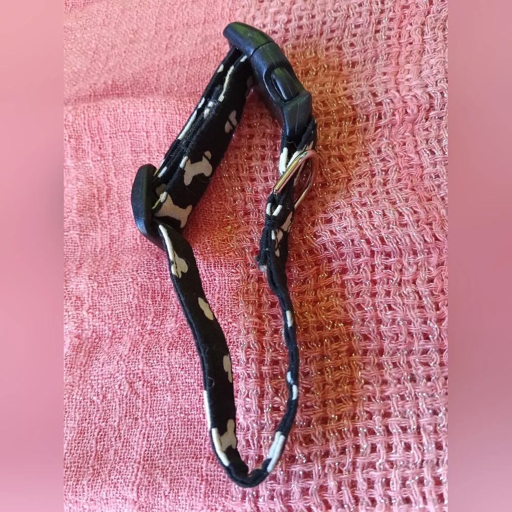 Black Dog Collar With White Bones. Size S Or XS